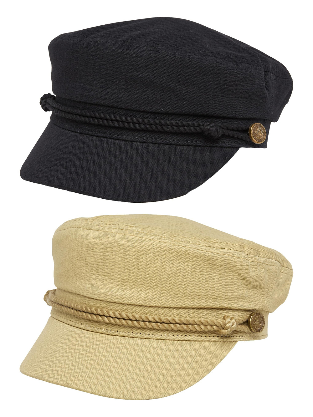 Greek Fisherman Newsboy Cap, Cotton Captains | 2 Packs, Black, Khaki | Size OS